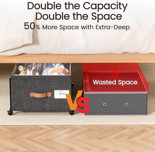 Yecaye 95L Under Bed Storage Containers, Fits 11" Under Bed, 2 Pack, Grey - Image 4