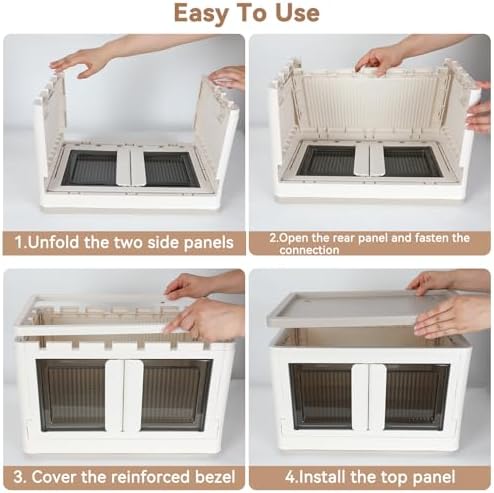Storage Box, Collapsible Cabinet, 8.4 Gallon (32L) Each One, 2 Packs, Useful Box with Lids, Foldable Drawer, Organizers for Home and Office, Milk White - Image 4