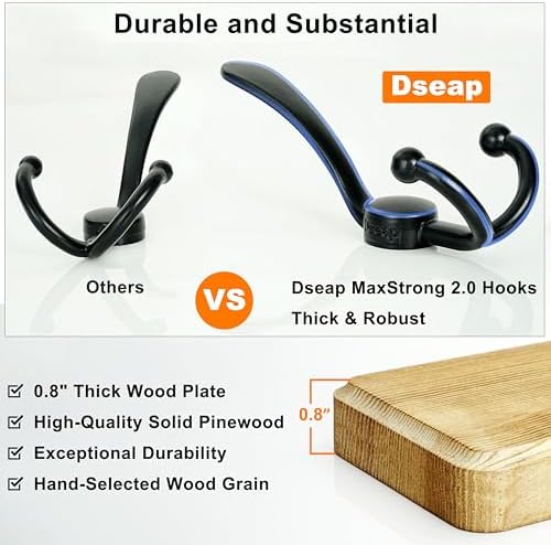 Dseap Coat Rack Wall - Heavy-Duty 38-1/4" Long, with Reinforced 10 Custom Tri-Hooks, Solid Wood Wall Hanger for Coats Hat Jackets - Rustic Farmhouse Entryway Hallway Storage, Weathered Brown & Black - Image 4