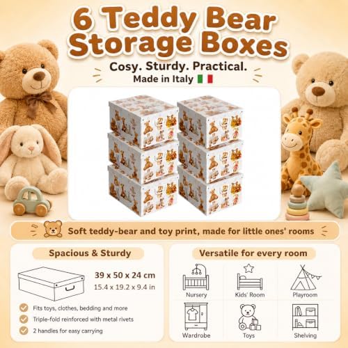 Lavatelli: Storage Box 6 Pack: Large - Plush Animals - Lid & Handles, Decorative Cardboard Organizer, Stacks, Home-Clothes-Toys, 19.7 x 15.4 x 9.4 - Image 2