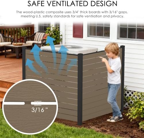 Kozyard 50" W x 48" H Outdoor Privacy Screen with Aluminum Posts, Air Conditioner Fence Panels, Pool Equipment Enclosure, Trash Can Screen Fence Kit for Outside Backyard Patio, Taupe, 4 Panels - Image 3