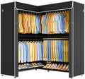 ULIFHOME E15C Pro Garment Rack L Shaped Clothes Rack for Corner，Freestanding Clothing Racks for Hanging Clothes，Heavy Duty Closet System 48.8"W x 15.8"D x 78.4"H，Black Rack with Black Dustproof Cover by UlifHome