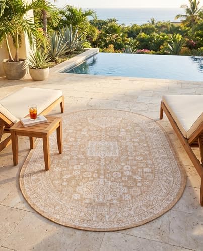 Rugs.com - Outdoor Aztec Rug – 5' 3 x 8' Oval Natural Indoor/Outdoor Rug – Weather Resistant Flatweave for Patios, Decks, and Porches - Image 6