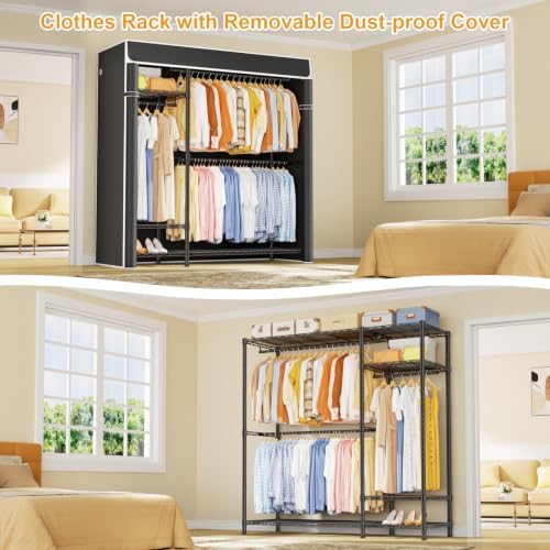 ULIFHOME F7C Clothes Rack with Cover, Covered Clothing Rack Heavy Duty - Image 6