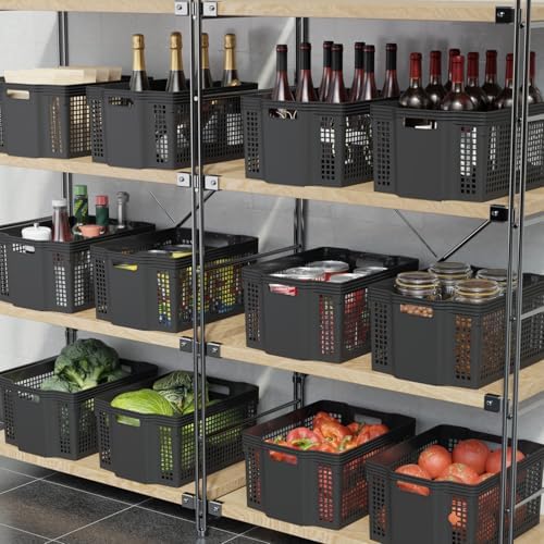 Large Stackable Woven Plastic Basket, 6-Pack Storage Bins - Image 5