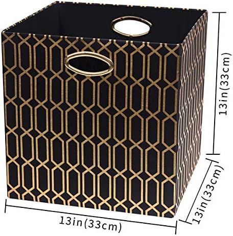 Posprica Storage Bins, Storage Cubes,13×13 Fabric Drawers Organizer Basket Boxes Containers (13×13×13/4pcs, Black/gold geometry Pattern) - Image 3