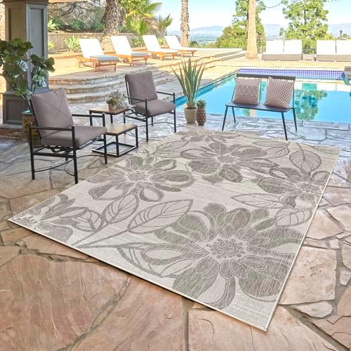 Gertmenian Indoor Outdoor Casual Area Rug - 9x13 Extra Large, Fade Resistant, Ideal for High Traffic in Living Room, Bedroom, Patio - Woodbury Floral, Gray, 28816 - Image 2