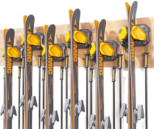 Ski & Snowboard Wall Rack for Garage - Fits Any Ski/board, Damage-Free Storage, Yellow, 6 Pack by SkifavsSkiWallMount