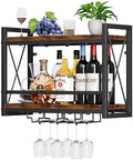 Homeiju Wall Mounted Wine Rack, Bottle & Glass Holder Wood-Metal Retro by Homeiju