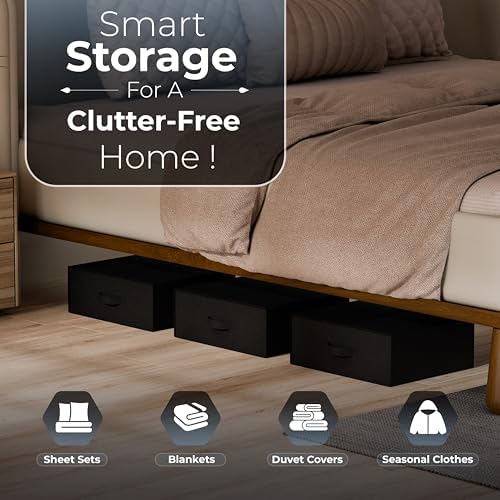 TIMBLE Bed Sheet Organizers & Storage, 10 Pack for King, Queen & Large Sheet Sets, Closet Organizer for Linens, Clothes, Blankets & Bedding, Foldable Fabric Bins with Handle, Name Tag & Window (Black) - Image 5