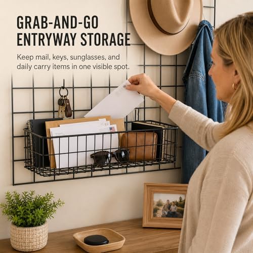 ANZOME Hanging Wall Baskets, 2 Pack 15.7 in Metal Wire Storage, Black - Image 3