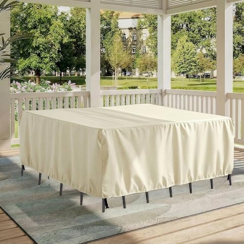 UPGRADE Outdoor Furniture Covers, Custom Size 76"(L) x 56"(W) x 40"(H) Rectangular Patio Table and Chair Waterproof Covers, Heavy Duty 420D, Cream - Image 4