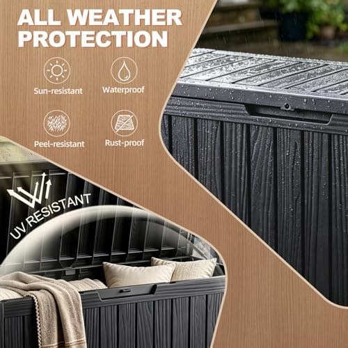 EFU Outdoor Storage Box 140 Gallon Deck Box, Waterproof Resin, Black - Image 2