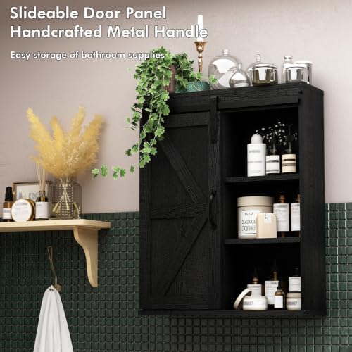 RUSTOWN Farmhouse Bathroom Wall Cabinet with Sliding Barn Door - Image 5
