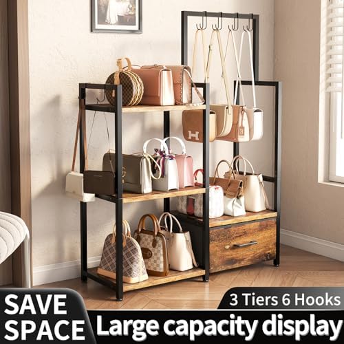 3-Tier Purse Rack with Pull-Out Drawer - Image 2