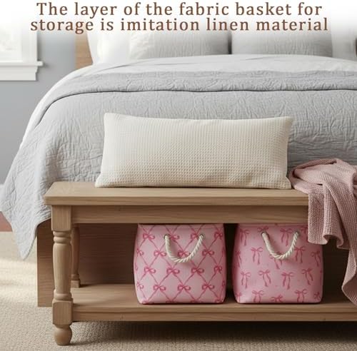 6 Pack Pink Bow Fabric Storage Bins 13 Inch Foldable Cube Storage Baskets - Image 4