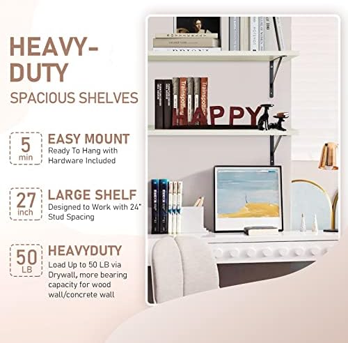 Kaboon 27 inch Long 10 inch Deep Floating Shelves for Wall Set of 2, Large Open Shelves Wall Mounted, Space Saving Home and Commercial Use, Sea Salt/Greyish White - Image 4