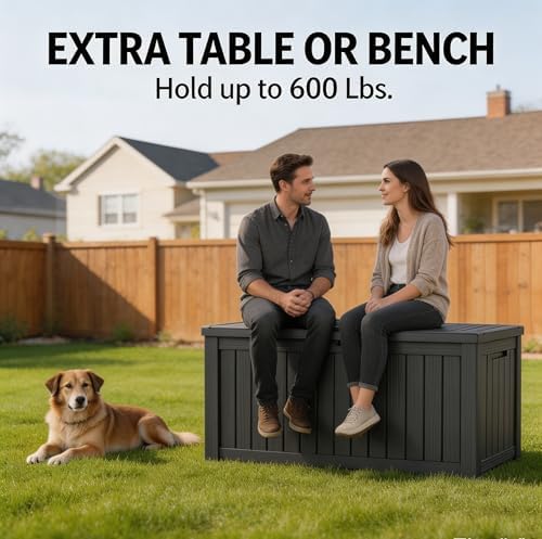LAUSAINT HOME 120 Gallon Resin Deck Box, Package Delivery Box with Lockable Lid, Waterproof Outdoor Storage Box For Garden Tools, Patio Cushions(120 Gallon,Black) - Image 6