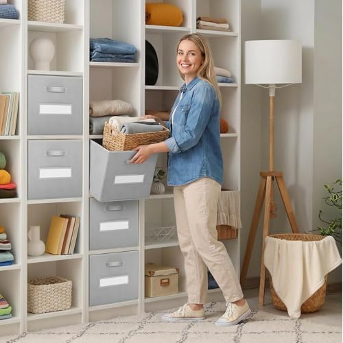 Storage Bins,13 Inch Cube Storage Bin with Labels,6pcs,Light Grey - Image 7