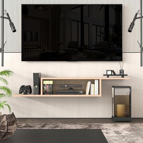 Atelier Mobili Floating TV Stand for Up to 65 Inch TVs – Wall Mounted Floating Shelf for Under TV, Entryway Organizer & Bedroom Vanity – Multi-Purpose Storage & Display Console (Oak, 57INCH) by AtelierMobili