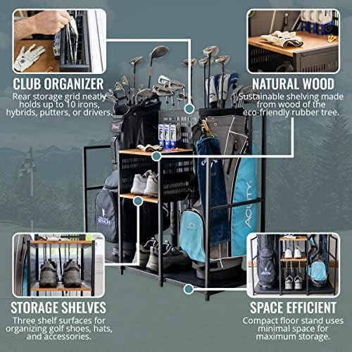 Teal Triangle Golf Storage Organizer, Heavy Duty Garage Freestanding Storage, Holds Golf Clubs, Bags, Golf Accessories, Golf Gifts for Men - Image 4