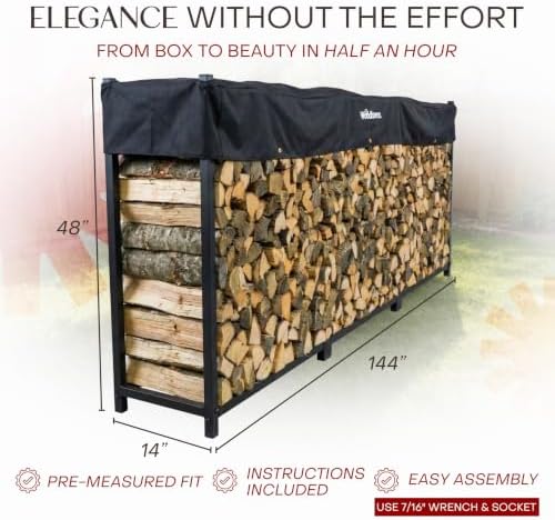 Woodhaven Black Large Outdoor Firewood Rack (12 Foot, With Cover) - Image 4