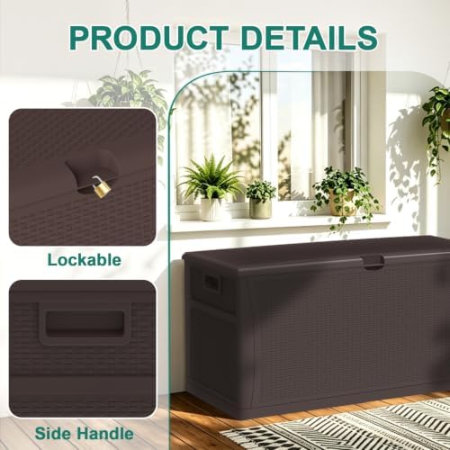 EHHLY 100 Gallon Outdoor Storage Box, Lockable Waterproof Package Delivery Boxes for Outside, Resin Outdoor Storage Deck Box for Garden Tools, Cushions, Pool Supplies, Indoor Outdoor Accessories - Image 5