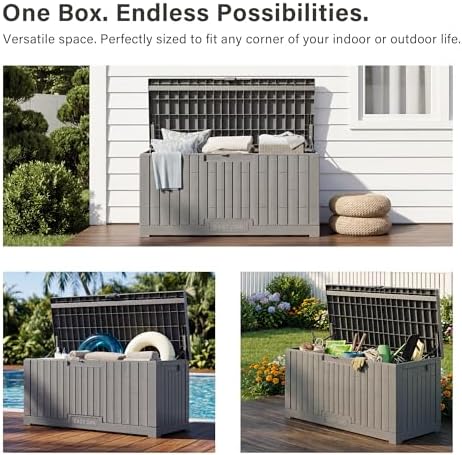 EAST OAK Outdoor Storage Box, 100 Gallon Deck Box, Waterproof Resin Storage Bench for Patio Cushions, Gardening Tools, Pool Toys, Lockable, UV Resistant, Grey - Image 6
