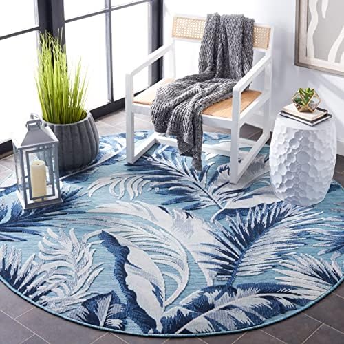 SAFAVIEH Washable Rug Outdoor Cabana Collection - 4' Round, Aqua & Navy, Non-Shedding & Easy to Clean, Ideal for Patio, Backyard, Mudroom (CBN452J) - Image 3