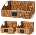 Water Hyacinth Pantry Baskets Set of 3, Chalkboard Labels by Rattanzenith