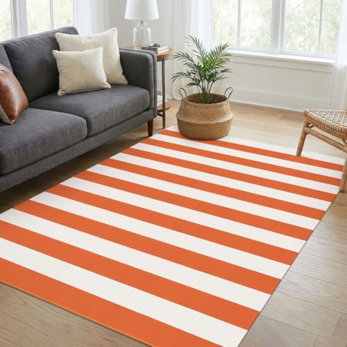 KOZYFLY Striped Rug 4x6 ft Orange and White Halloween Fall Front Door Rugs - Image 2