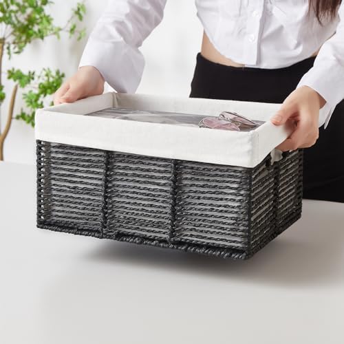 Vagusicc Wicker Storage Basket, 6 Pack Baskets for Organizing, Wicker Baskets with Handle, Rectangular Woven Basket for Storage Shelves, Cube Storage Bins for Closet/Clothes/Dresser, Black - Image 3