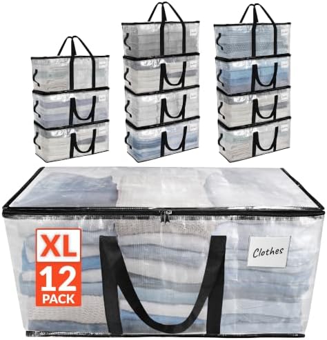 Reli. Moving Bags Heavy Duty (12 Pack) Clear Extra Large Totes by Reli