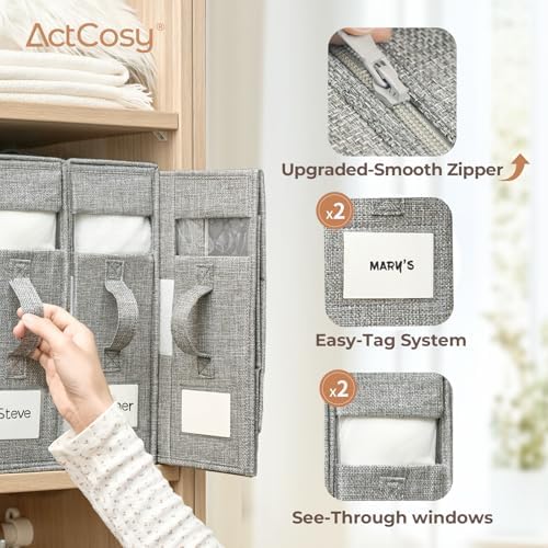 8Pack Sheet Organizers and Storage with Handles – Foldable Linen Closet Storage for King & Queen Sheet Sets – Clear Window & Removable Labels – Dustproof & Space-Saving Design, 8Pack, Grey - Image 4