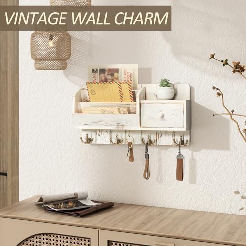 Rebee Vision Key Holder Wall Mount with Drawer for Room Decor, Whitewash - Image 6