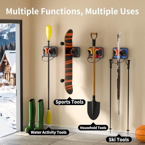 Ski Rack 4Pack, Ski/Snowboard Wall Mount, Skateboard Wall Mount, Fits Any Ski/Snowboard, Holds Up to 100lbs, Winter Gear Organizer, Vertical Ski Storage Rack for Home & Garage - Image 3