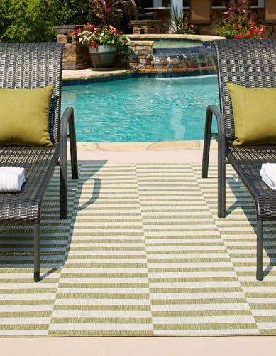 Unique Loom Outdoor Striped Collection Area Rug - Striped (5' 1" x 7' 1" Rectangle Green/Ivory) - Image 4