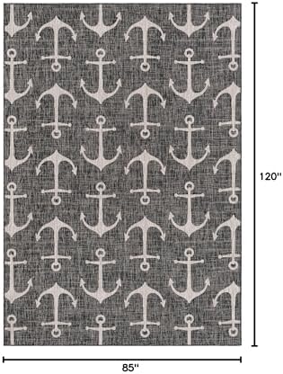 Unique Loom Outdoor Coastal Collection Area Rug - Ahoy (7' 1" x 10' Rectangle, Charcoal/ Ivory) - Image 2