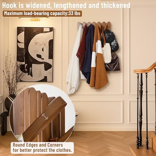 Wall Coat Rack for Entryway: Wooden Modern Heavy Duty 6 Hooks - Image 4