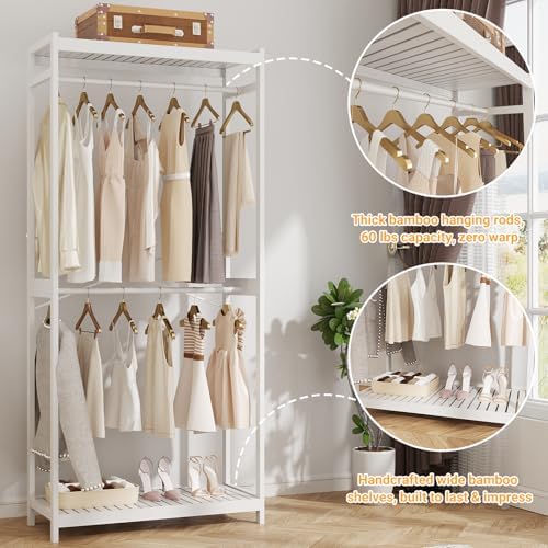Homykic Bamboo Clothing Rack with Shelves, 33.5” Wide Clothes Rack, 78.8” H - Image 6