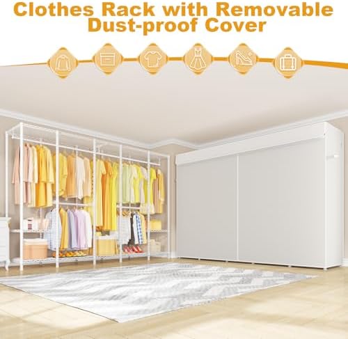 ULIFHOME H50C Clothes Rack with Cover, Large Covered Clothing Rack, White - Image 6