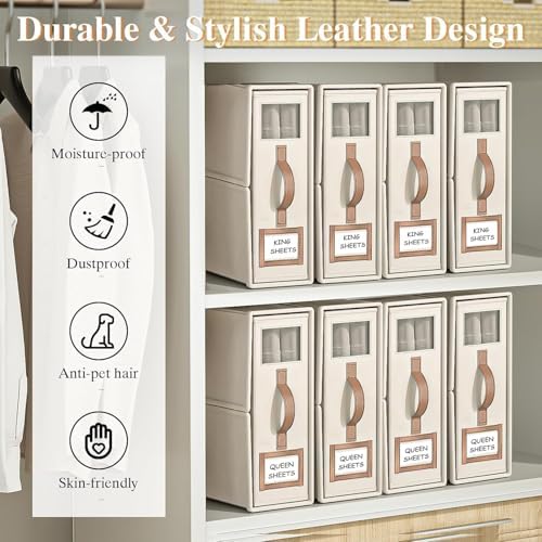6 Pack Foldable Bed Sheets Set Organizers and Storage(King & Queen Size),Linen Fabric Closet Organizers with Window,Folding Bedding Storage Box for Bedsheets and Pillow Cube Organizer-Beige - Image 5