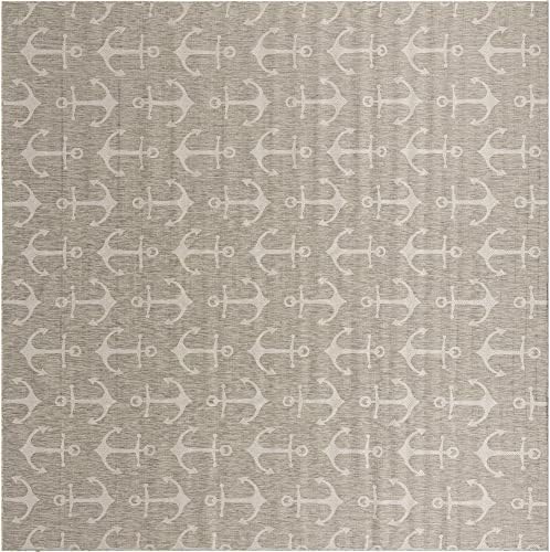 Unique Loom Outdoor Coastal Collection Area Rug - Ahoy (13' Square, Gray/ Ivory) - Image 3