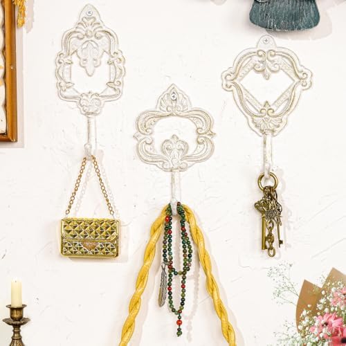 Sungmor Set of 3 Decorative Cast Iron Wall Hooks - Vintage White - Image 2