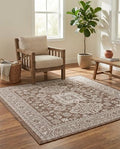 Rugs.com - Outdoor Aztec Rug – 5 Ft Square Brown Indoor/Outdoor Rug – Durable, Easy-Clean, Perfect for Patios and Porches by Rugscom