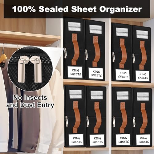 6pack Bed Sheet Organizer, Foldable Linen Closet Organizers and Storage with Sealed Design, Queen & King Size Sheet Storage with Window, Closet Organizer for Bedsheets/Blankets/Clothes, Black - Image 5