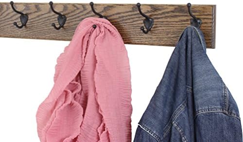 Oak Wall Mounted Coat Rack with Bronze Hooks 4.5" Ultra Wide (Walnut, 25.5" x 4.5 with 5 Hooks) - Image 2