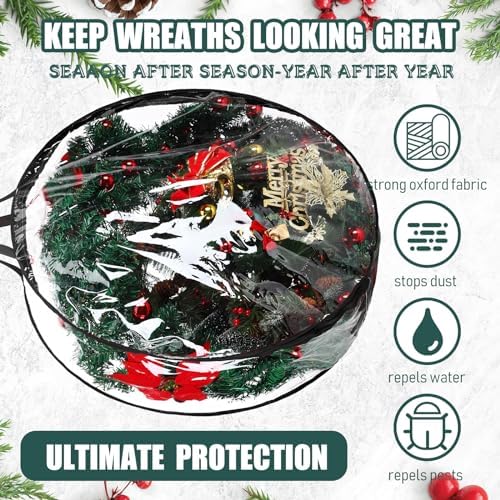 Shappy 14 Pieces Wreath Storage Bags 30 Inch Dual Zippers,Clear, Black - Image 3