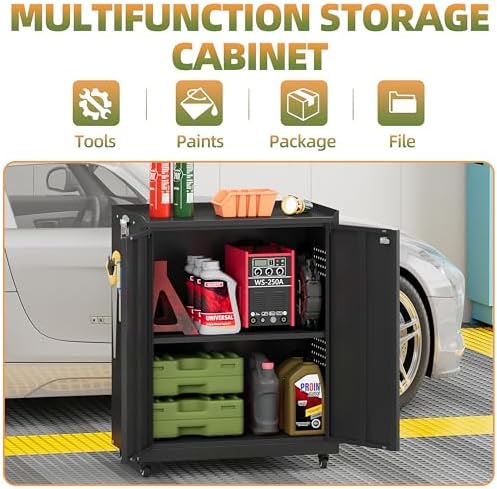 34''H Garage Storage Cabinet with Wheels, Meatl Storage Cabinet with Lock - Image 4