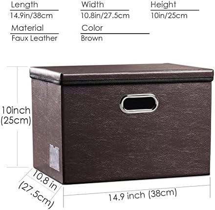 PRANDOM Collapsible Storage Bins with Lids [3-Pack] Leather Fabric Foldable Storage Boxes Organizer Containers Baskets Cube with Cover for Bedroom Closet Office Nursery Brown (14.9x10.8x10) - Image 6